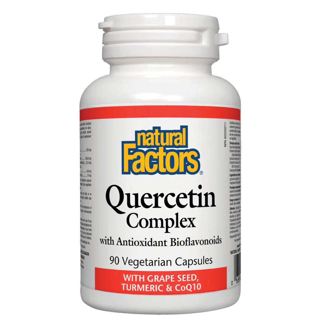 Bottle of Natural Factors Quercetin Complex on a white background natvd.com Canada natural vitamin direct inc