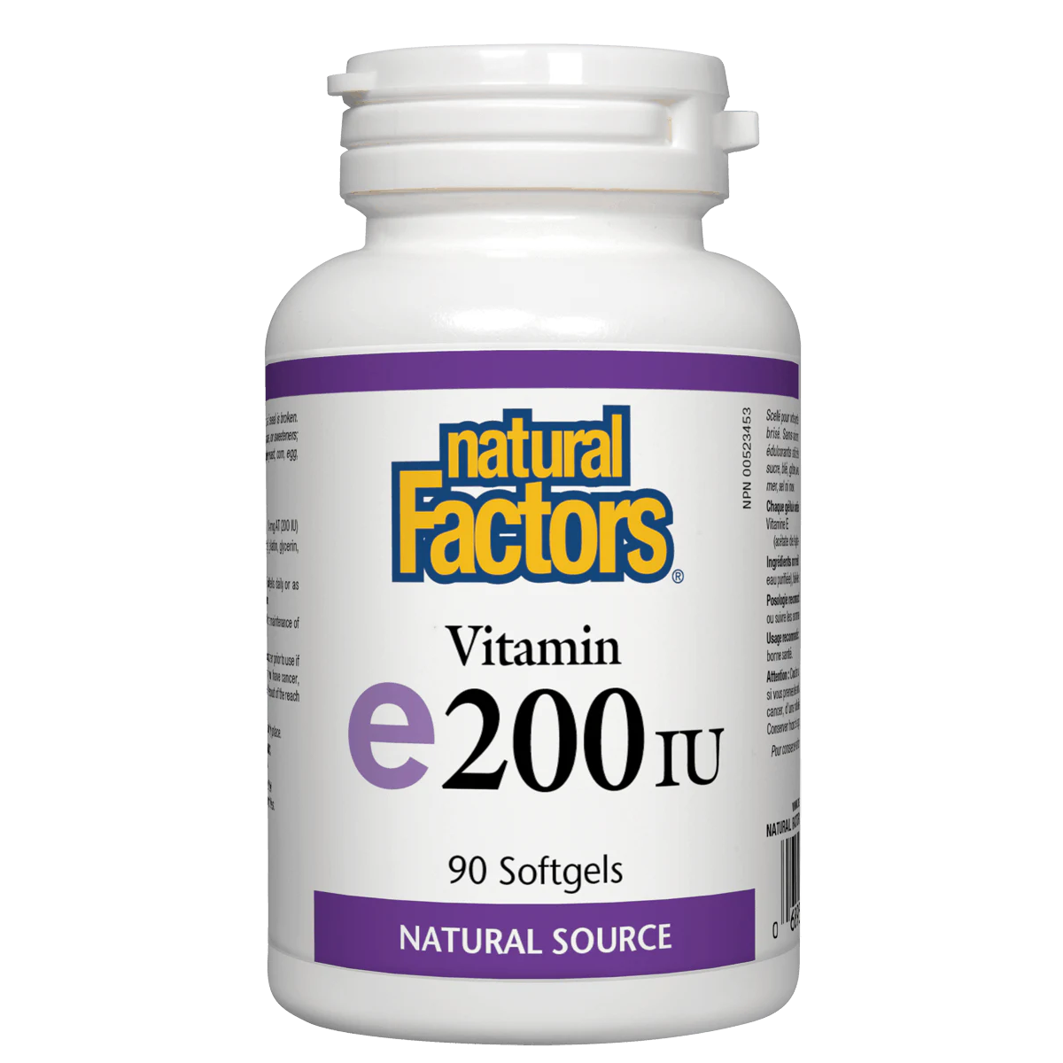 Vitamin E supplement bottle with 'Natural Factors' branding on a white background natvd.com