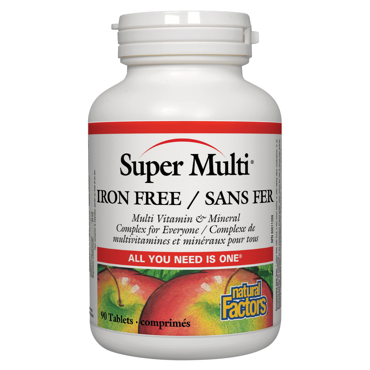 Super Multi Iron Free supplement bottle with Natural Factors branding on a white background