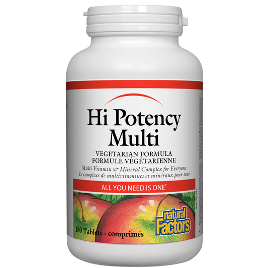 Vitamin supplement bottle labeled 'Hi Potency Multi' by Natural Factors on a white background Shop Natural Vitamin Direct Inc Canada