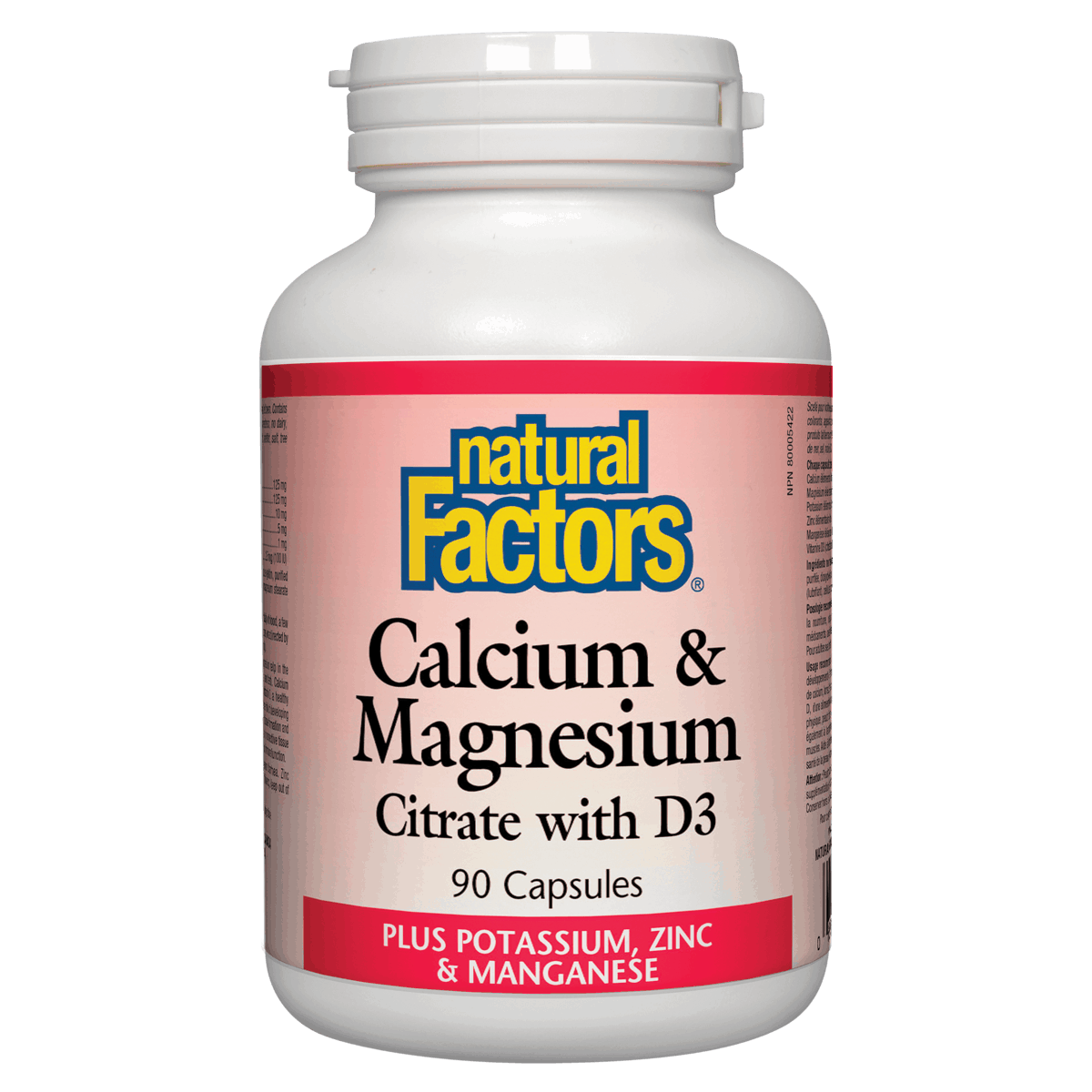 Bottle of Natural Factors Calcium & Magnesium Citrate with D3 supplement on a white background
