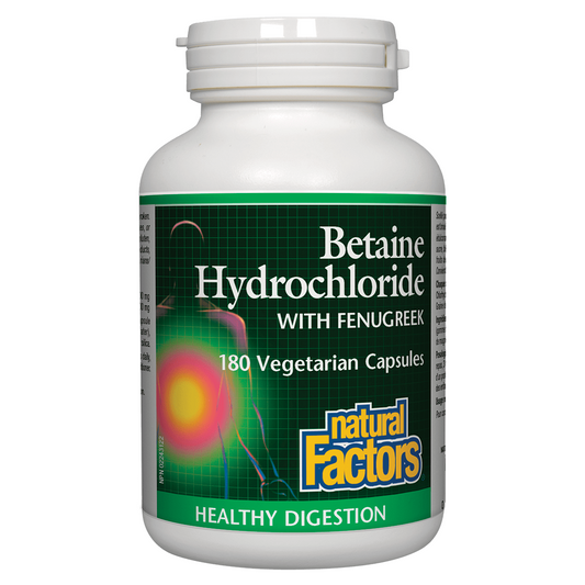 Natural Factors Betaine Hydrochloride with Fenugreek 180 veg capsules