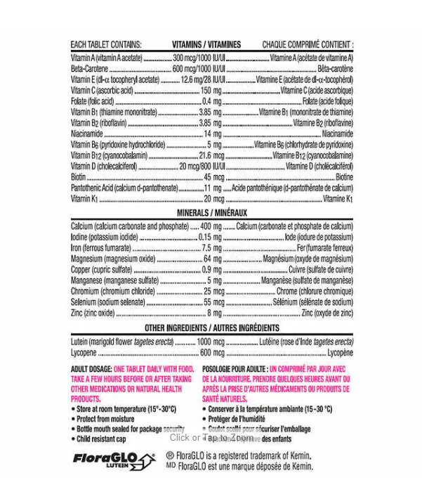 Centrum Multivitamin/Mineral for Women tablets ingredient information photo