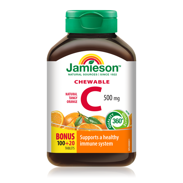 Jamieson Chewable Vitamin C, Tangy Orange, 500 mg, 100 tablets + 20 FREE BONUS