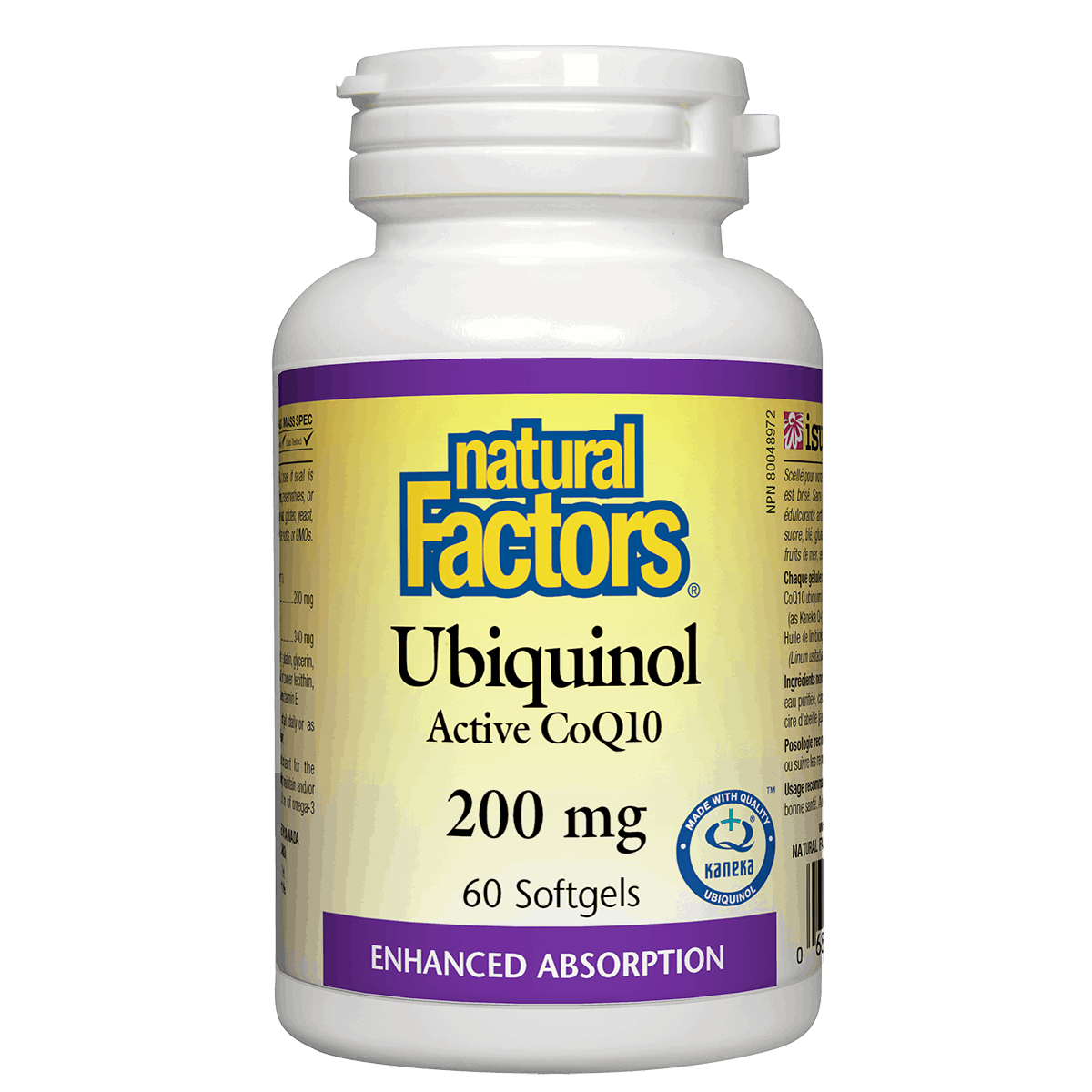 Natural Factors Ubiquinol Active CoQ10 supplement bottle on a white background