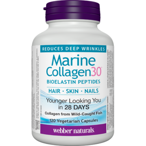 【clearance】Webber Naturals Marine Collagen30® Bioelastin Peptides, 120 Vegetarian Capsules EXP: 07/2027