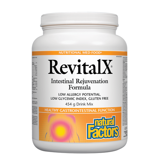 RevitalX Intestinal Rejuvenation Formula container with 'Natural Factors' branding on a white background