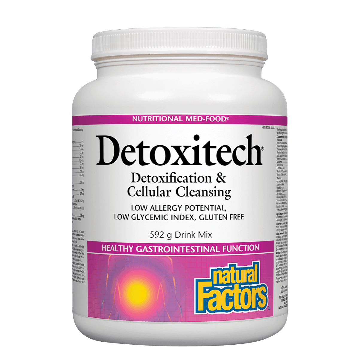 Detoxitech supplement container with label on a white background