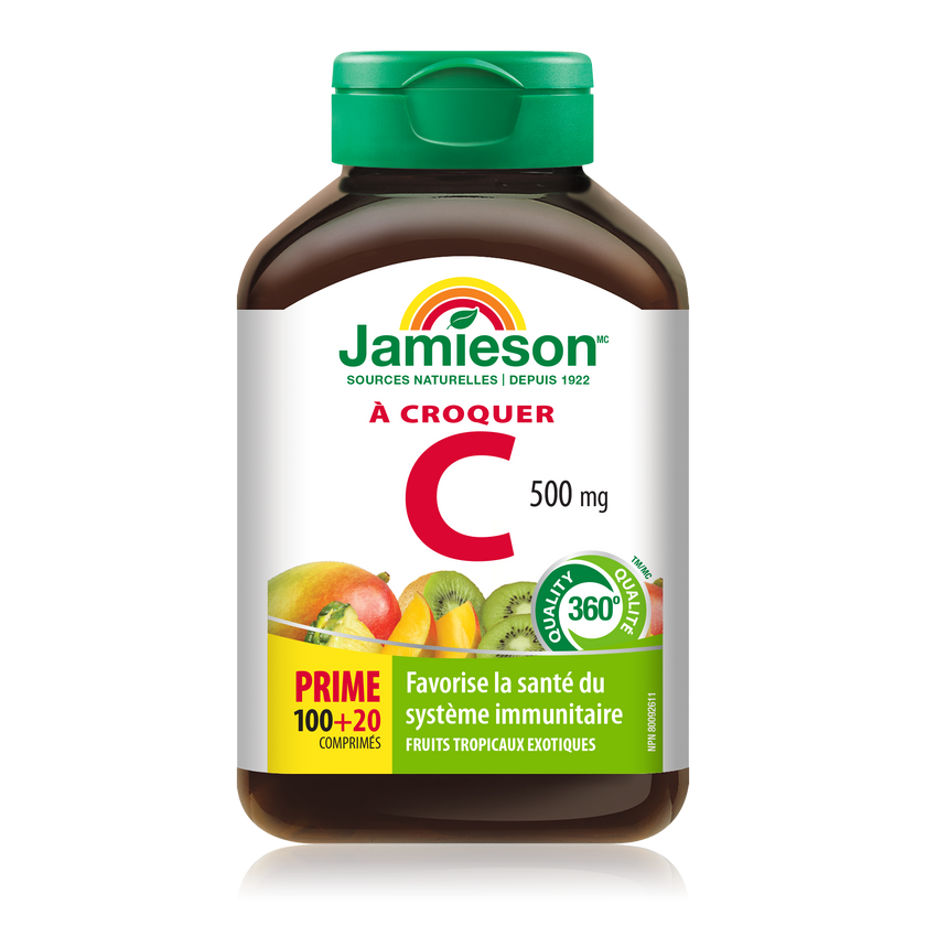 Jamieson Vitamin C 500 mg, Chewable Tropical 100 tablets + 20 FREE BONUS