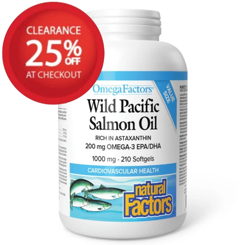 【清倉特價】Natural Factors 野生太平洋三文魚油， 1000毫克，優惠裝180+30粒軟膠囊 有效期至2027年1月