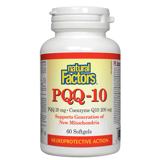 Natural Factors PQQ-10 supplement bottle on a white background