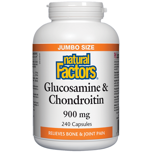 Bottle of Natural Factors Glucosamine & Chondroitin supplement on a white background