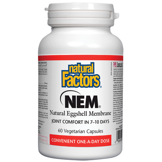 Natural Factors NEM supplement bottle on a white background