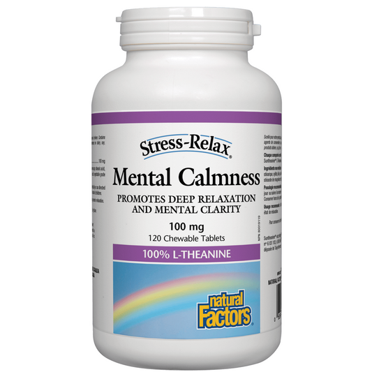 Bottle of Stress-Relax Mental Calmness supplement by Natural Factors on a white background Natural Vitamin Direct Inc Shop Canadian since 1997