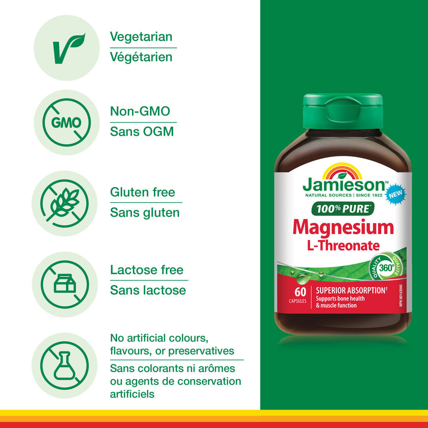 Jamieson 100% Pure Magnesium L-Threonate 50mg 60 Capsules