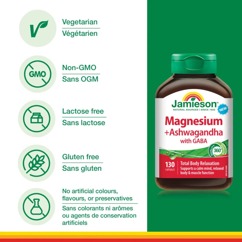 Jamieson Magnesium with Ashwagandha + GABA, 130 capsules