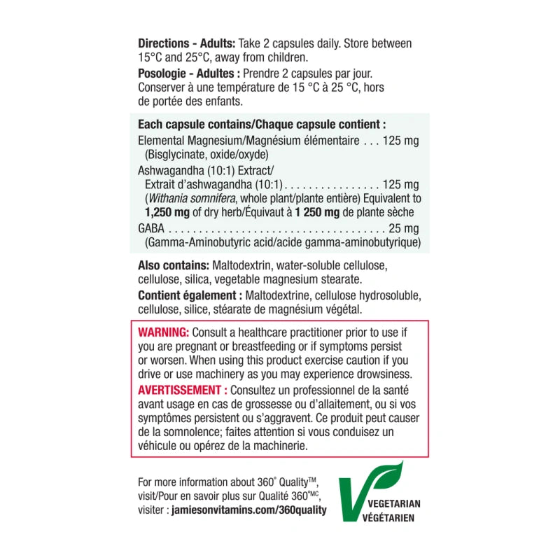 Jamieson Magnesium with Ashwagandha + GABA, 130 capsules
