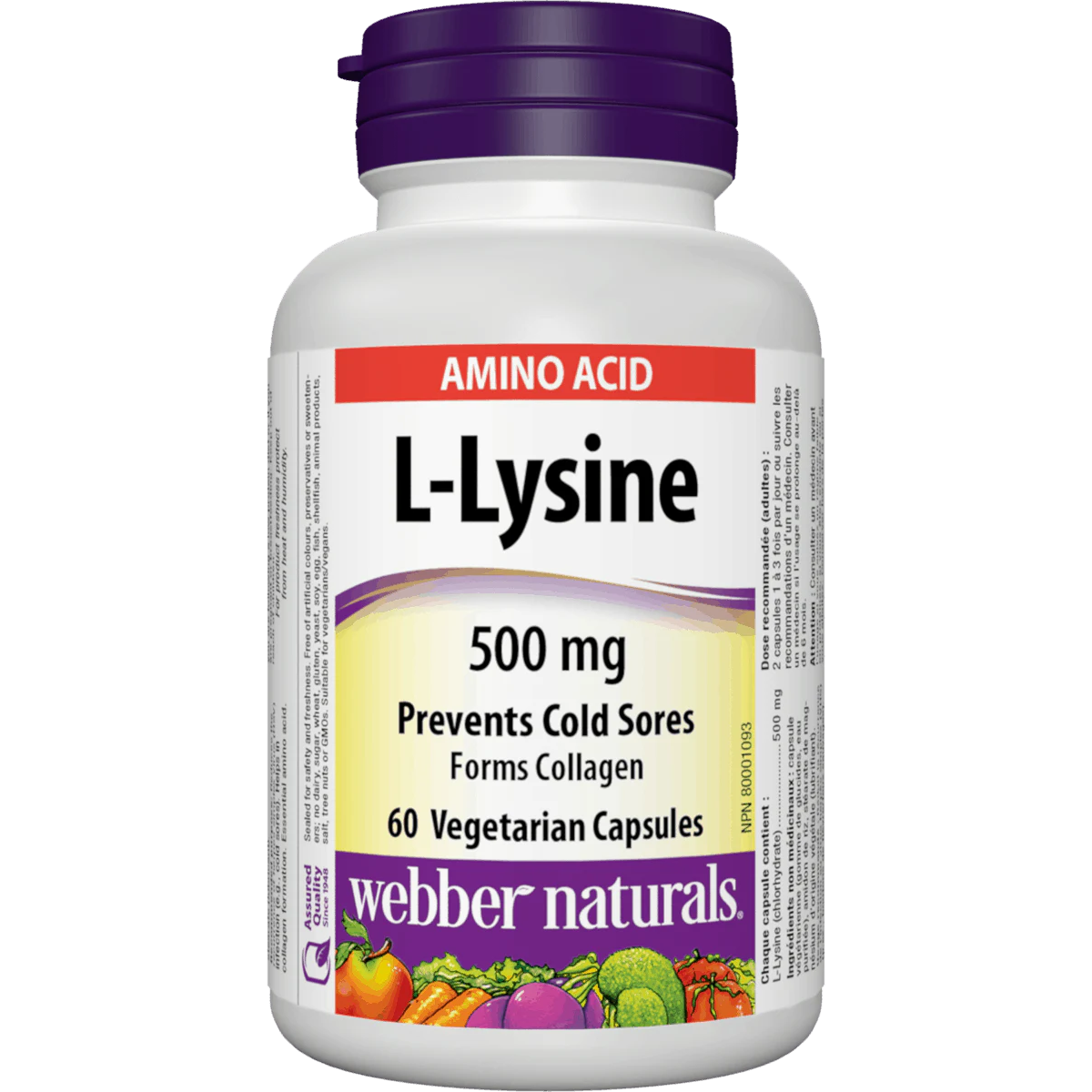 Webber Naturals L-Lysine 500 mg 60 veg capsules