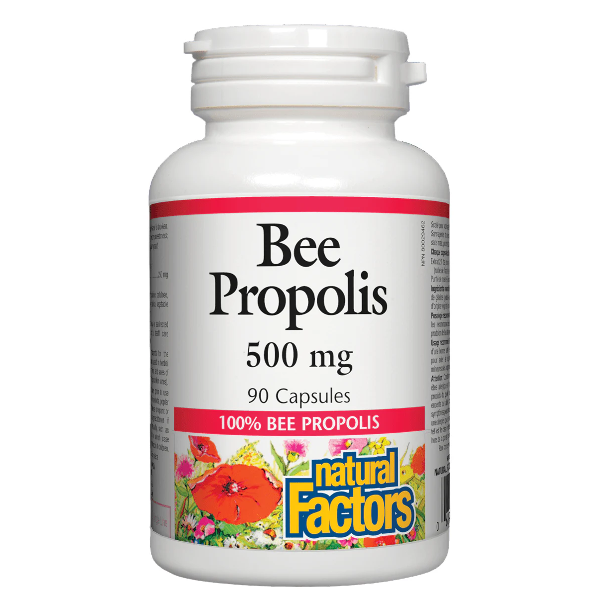 Bottle of Bee Propolis capsules with 'Natural Factors' branding on a white background sold by natvd.com since 1997
