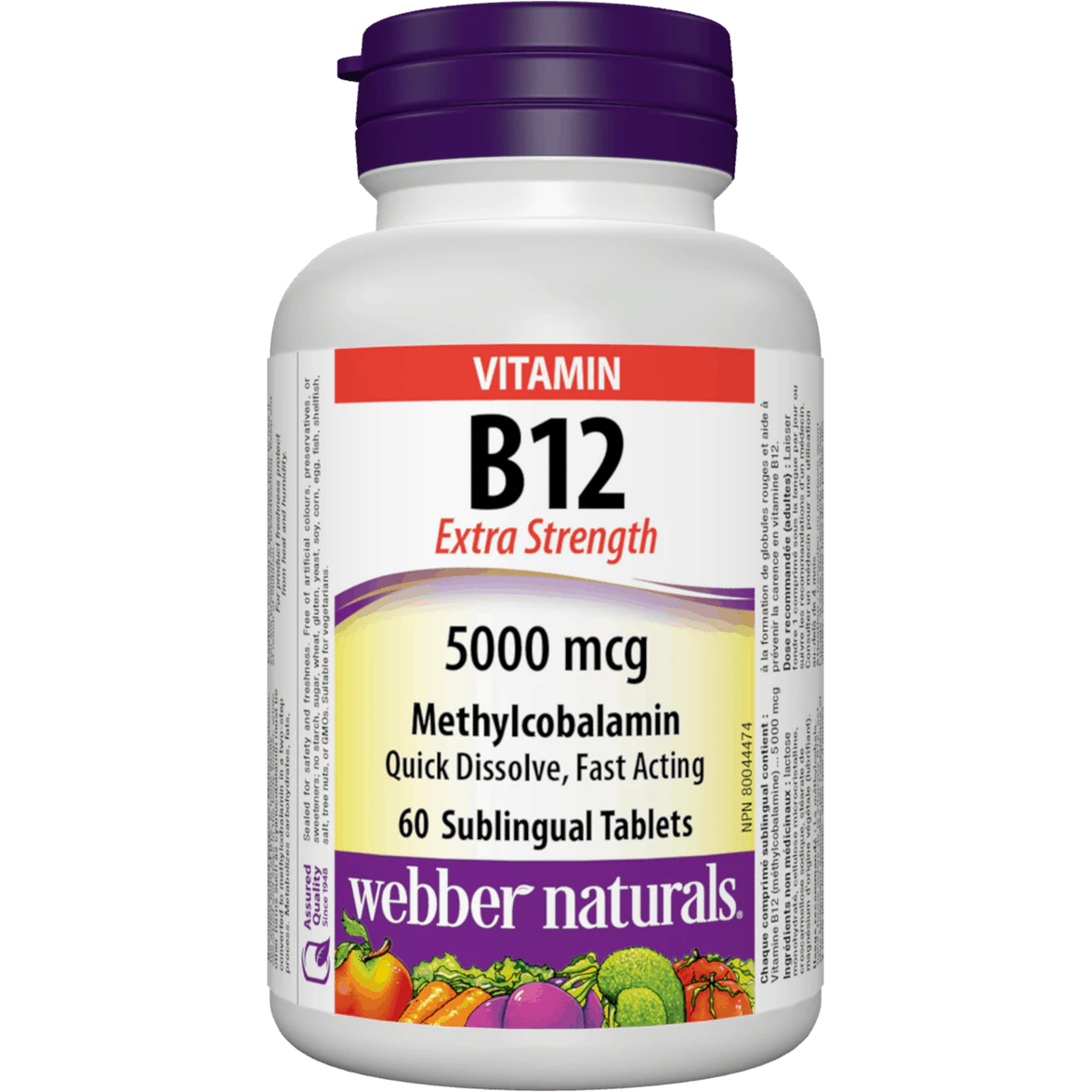 Webber Naturals Vitamin B12 supplement bottle on a white background natvd.com