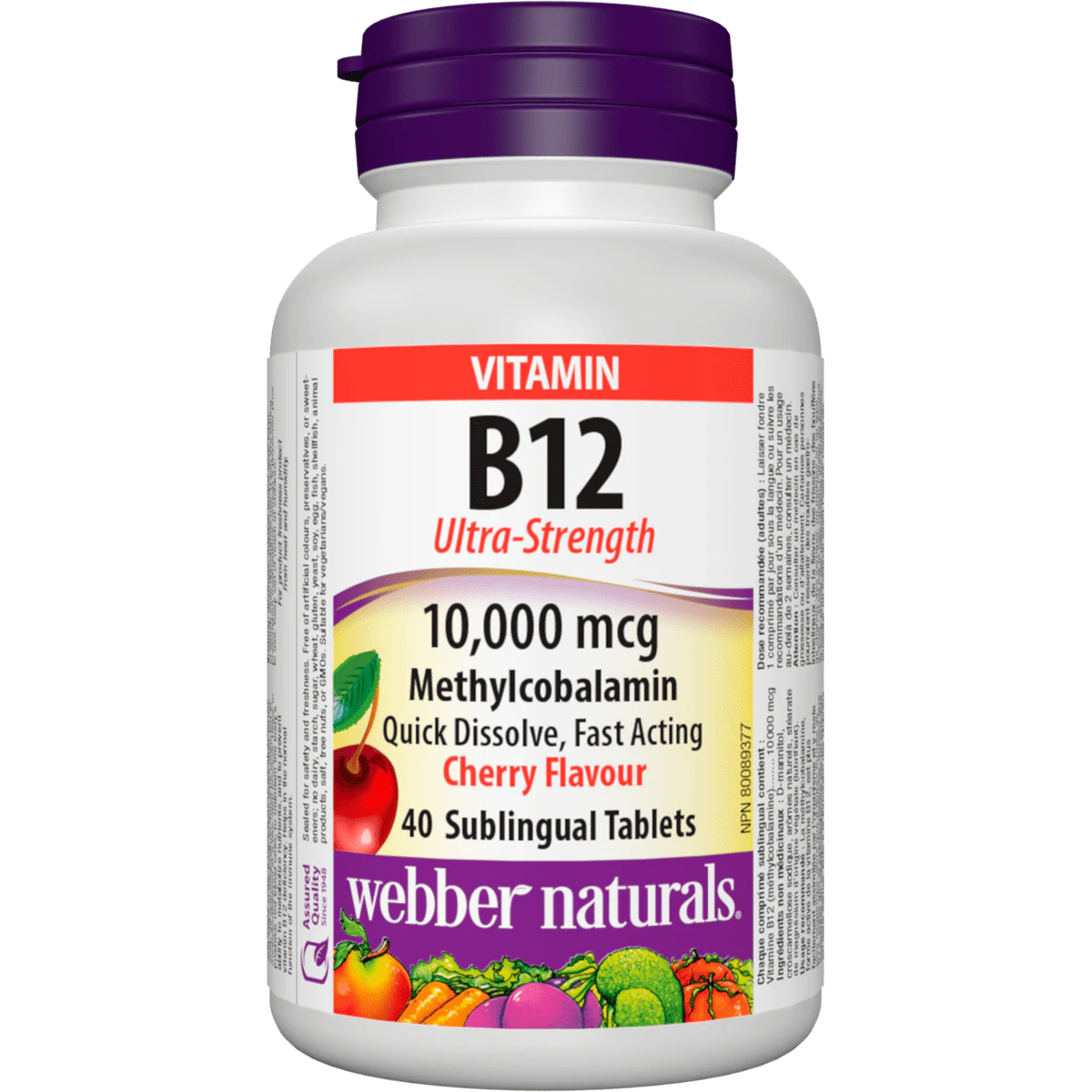 Webber Naturals B12甲钴胺 櫻桃味10mg ,40片