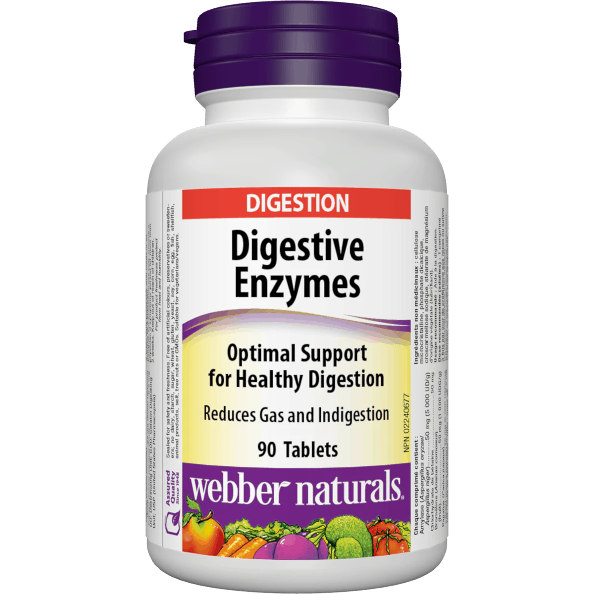 Bottle of Webber Naturals Digestive Enzymes on a white background