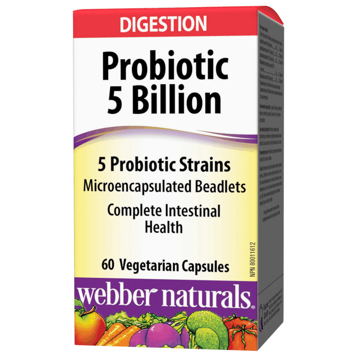 Box of Webber Naturals Probiotic 5 Billion with digestive health benefits on a white background