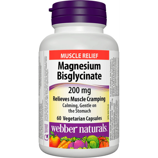 Bottle of Webber Naturals Magnesium Bisglycinate supplement on a white background