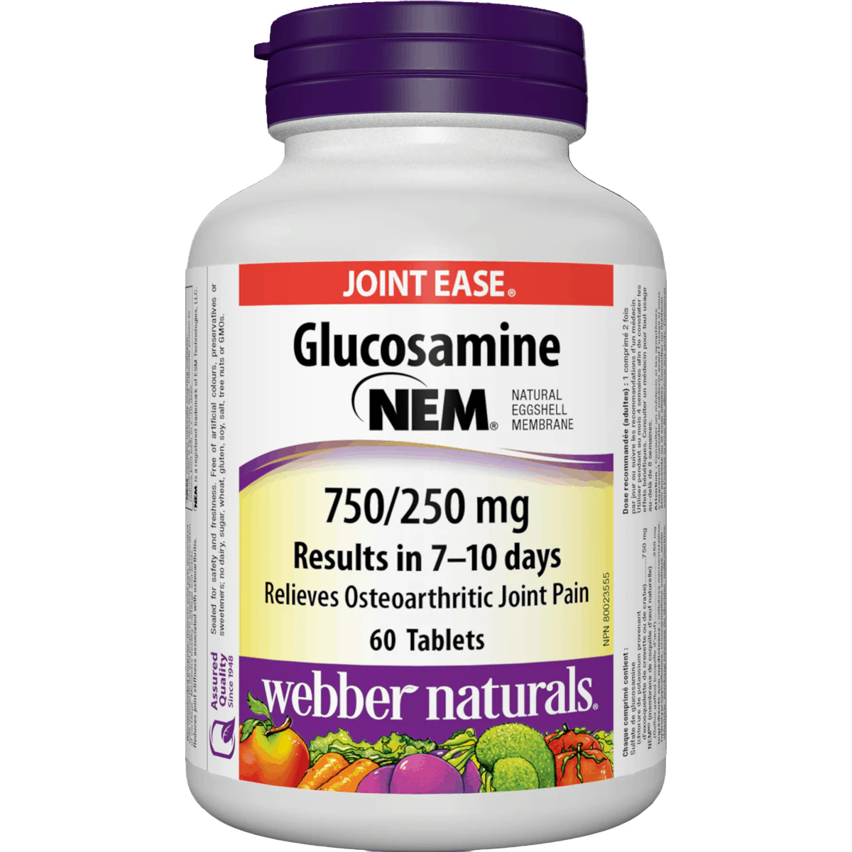 Webber Naturals Glucosamine NEM white bottle purple cap available at natvd.com