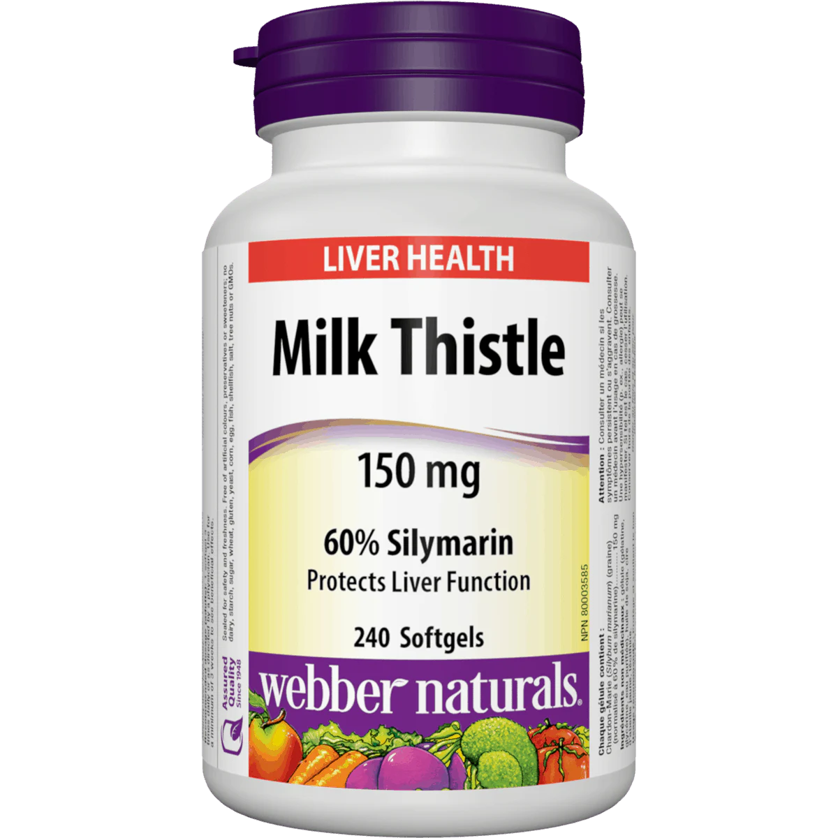 Bottle of Webber Naturals Milk Thistle supplement on a white background