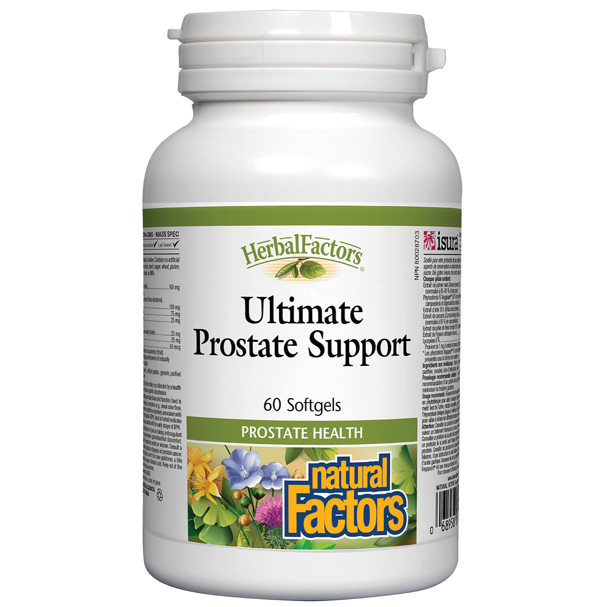 Bottle of Herbal Factors Ultimate Prostate Support on a white background Natural Vitamin Direct Inc shop Canadian