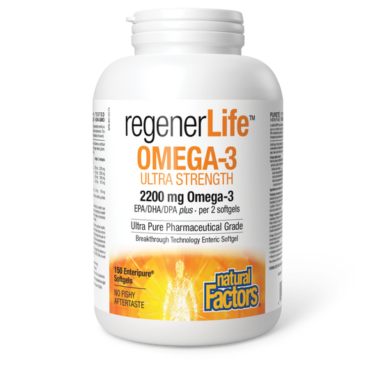RegenerLife Omega-3 supplement bottle on a white background