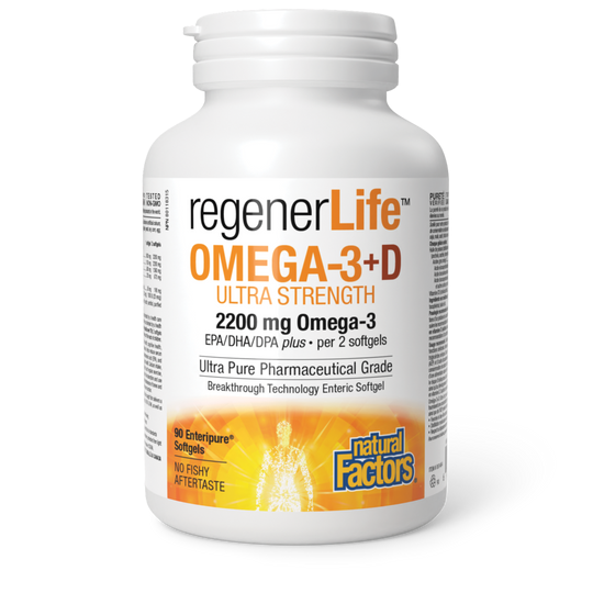 RegenerLife Omega-3+D supplement bottle on a white background