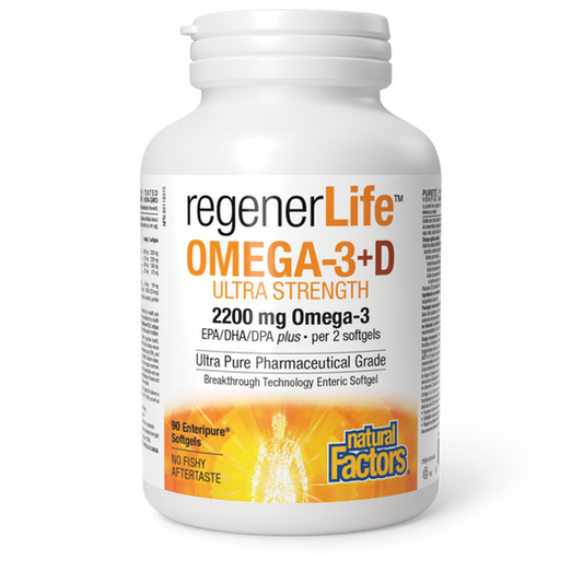RegenerLife Omega-3+D supplement bottle on a white background