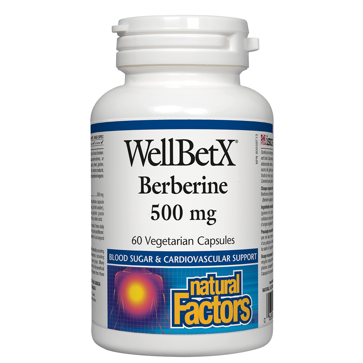 WellBetX Berberine 500 mg supplement bottle with Natural Factors branding on a white background