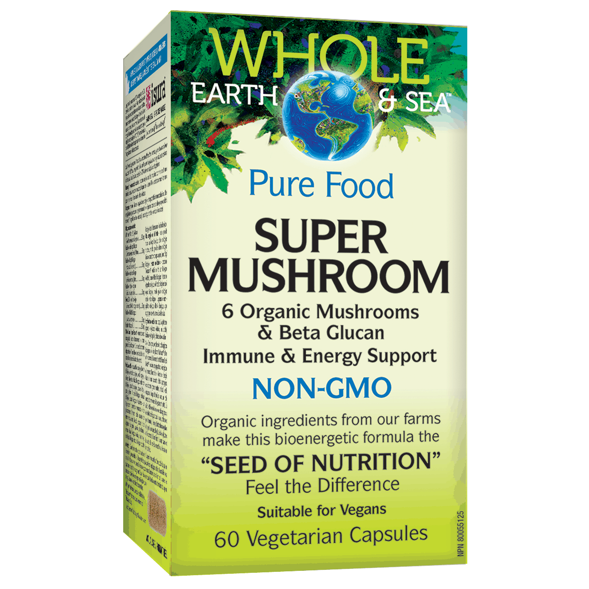 Box of Whole Earth & Sea Super Mushroom supplement on a white background