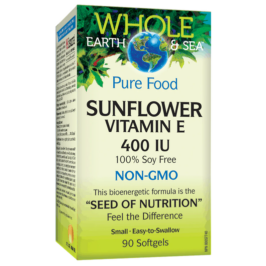 Box of Whole Earth & Sea Sunflower Vitamin E supplement on a white background sold online by natvd.com Natural Vitamin Direct Inc Canada