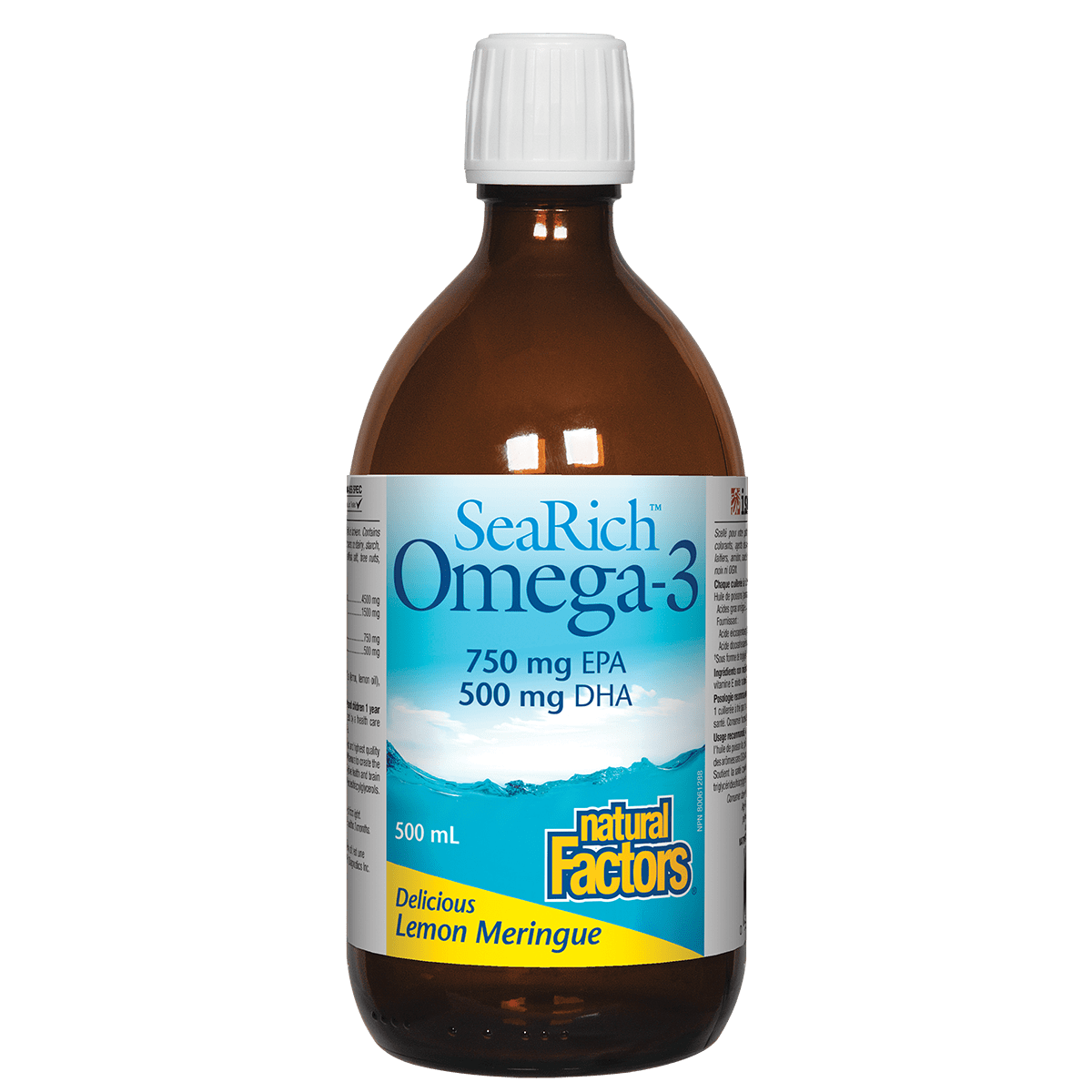Bottle of SeaRich Omega-3 supplement with a white background