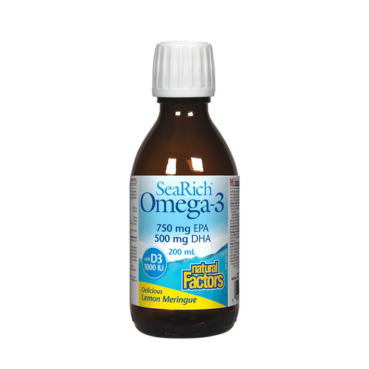 SeaRich Omega-3 bottle with label on a white background