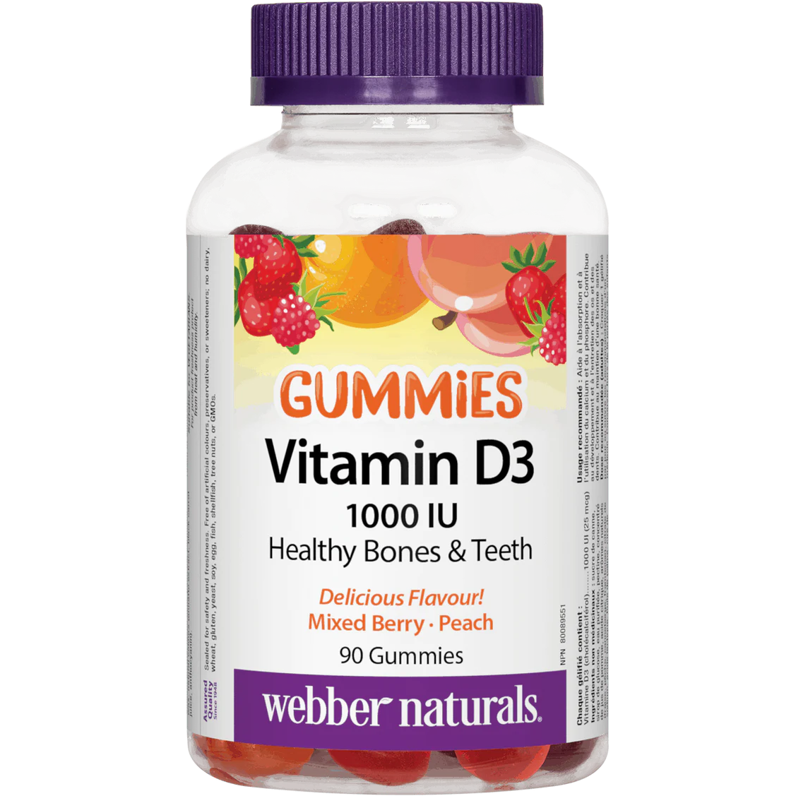 Bottle of Webber Naturals Vitamin D3 gummies on a white background sold by natural vitamin direct inc natvd.com Canada