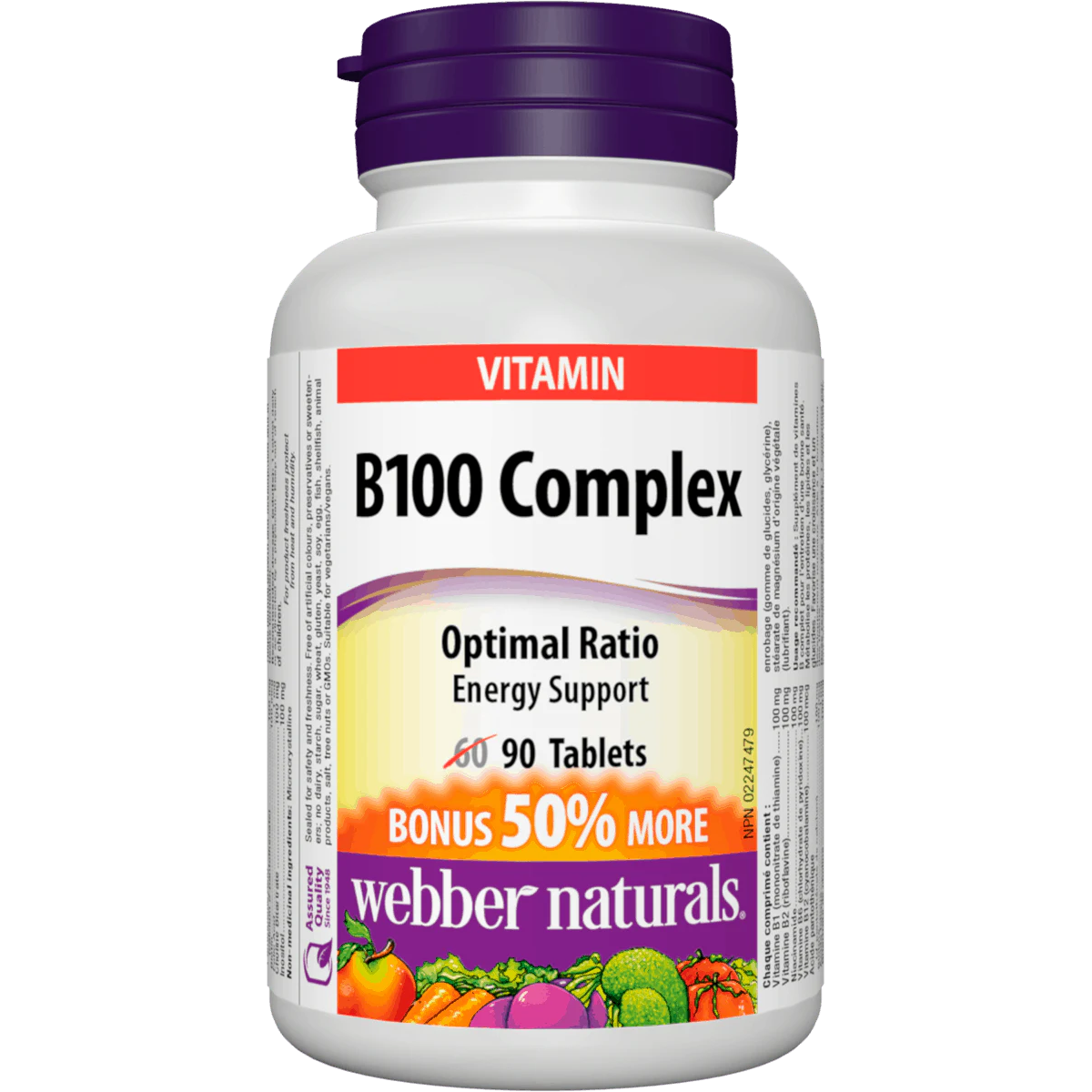 Webber Naturals Vitamin B100 Complex supplement bottle on a white background natvd