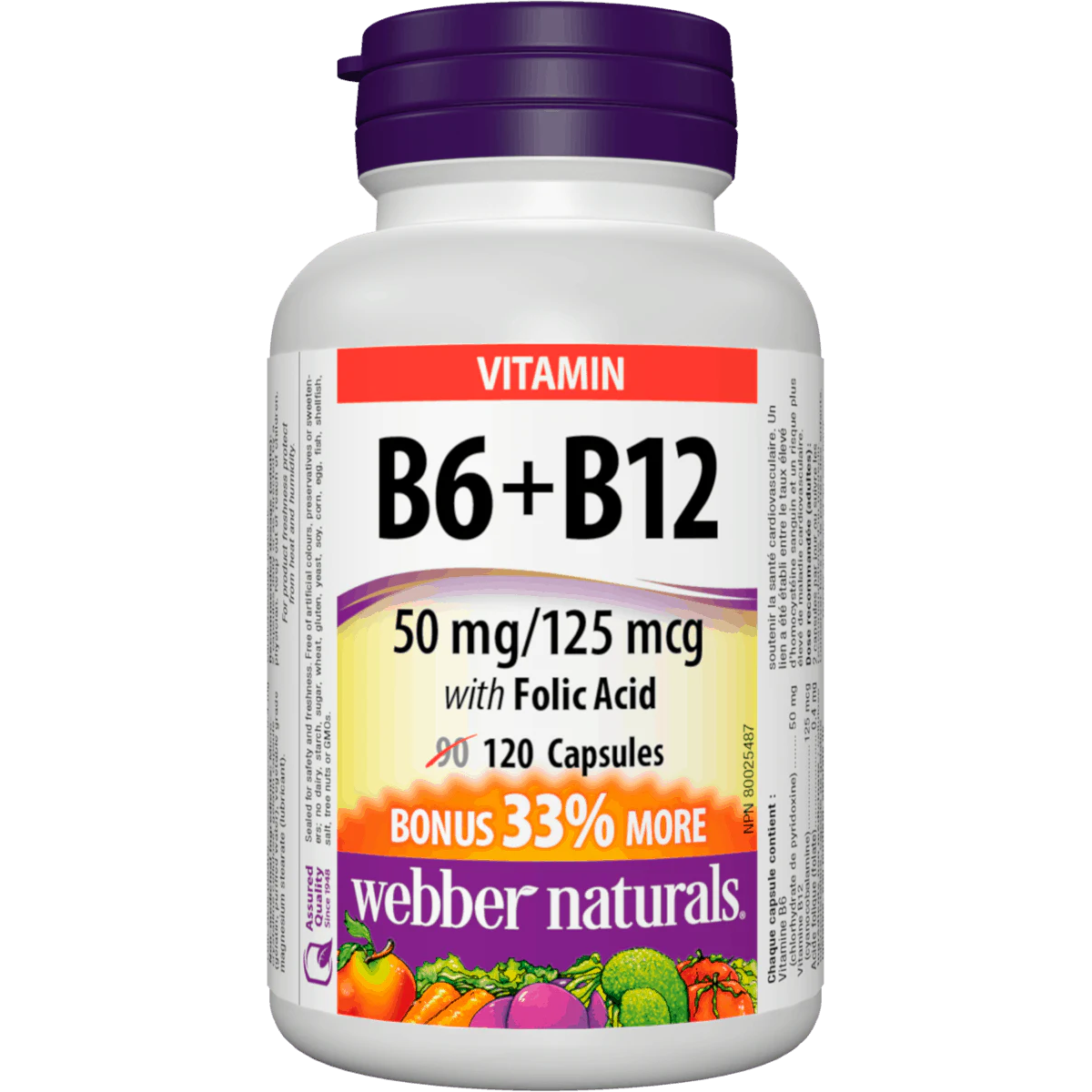 Webber Naturals B6 + B12 50 mg/125 mcg Natural Vitamin Direct Authentic