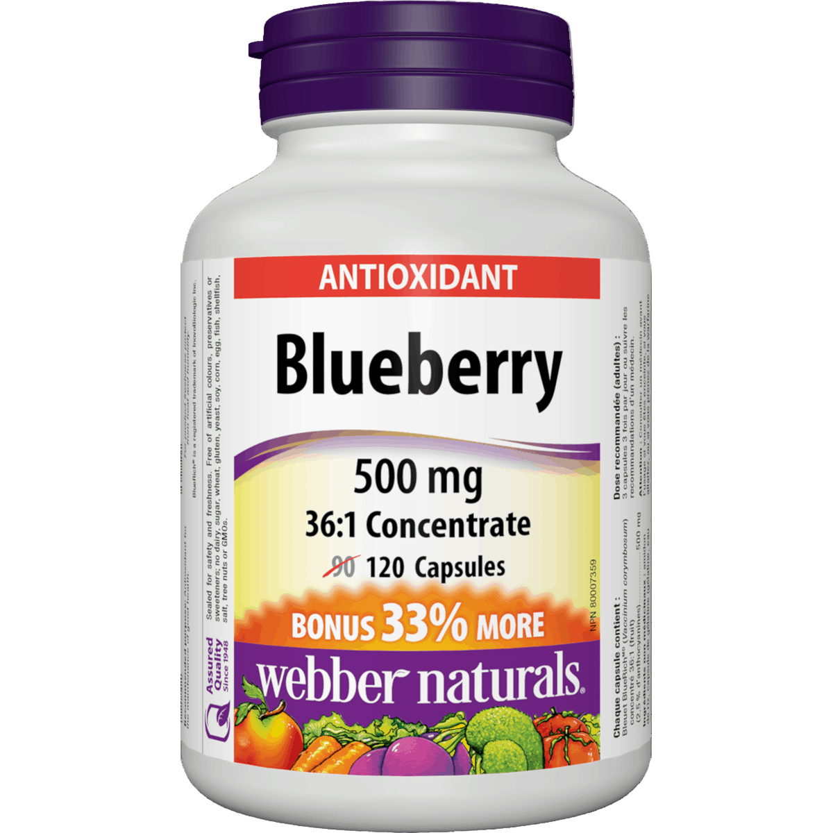 【加量裝】 Webber Naturals 藍莓,36:1 500 毫克，120粒