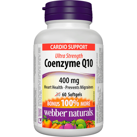 Coenzyme Q10 supplement bottle with label on a white background