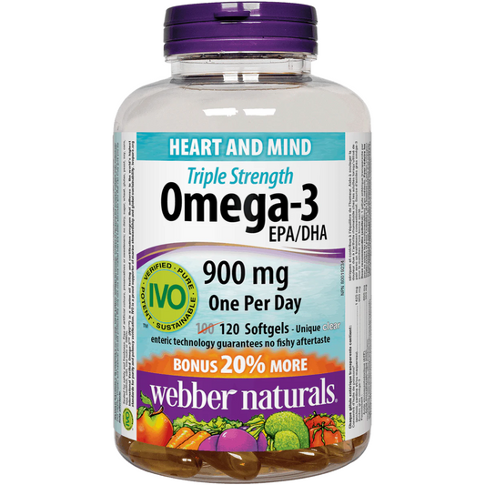 Omega-3 supplement bottle with label on a white background
