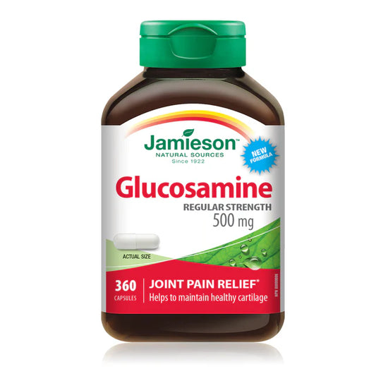 Bottle of Jamieson Glucosamine supplement on a white background