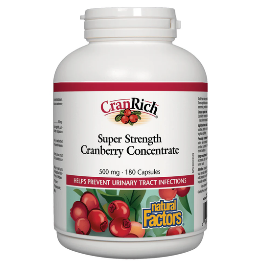 CranRich Super Strength Cranberry Concentrate supplement bottle on a white background
