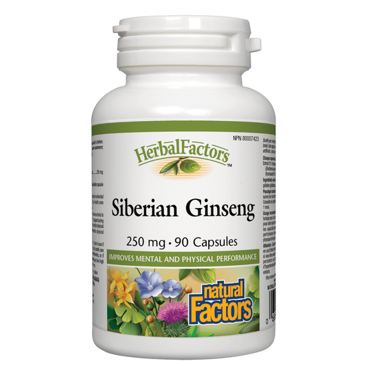Herbal Factors Siberian Ginseng supplement bottle on a white background
