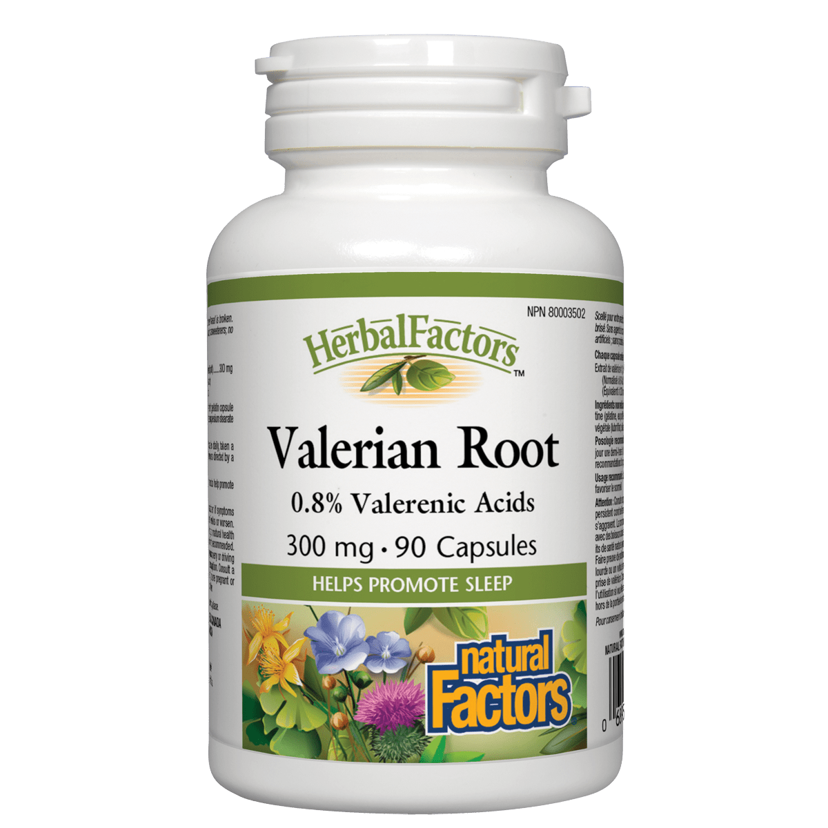 Herbal Factors Valerian Root supplement bottle on a white background available online natvd.com