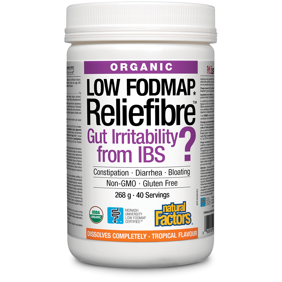 Natural Factors 健康腸胃有機纖維補充劑，熱帶水果口味 268克